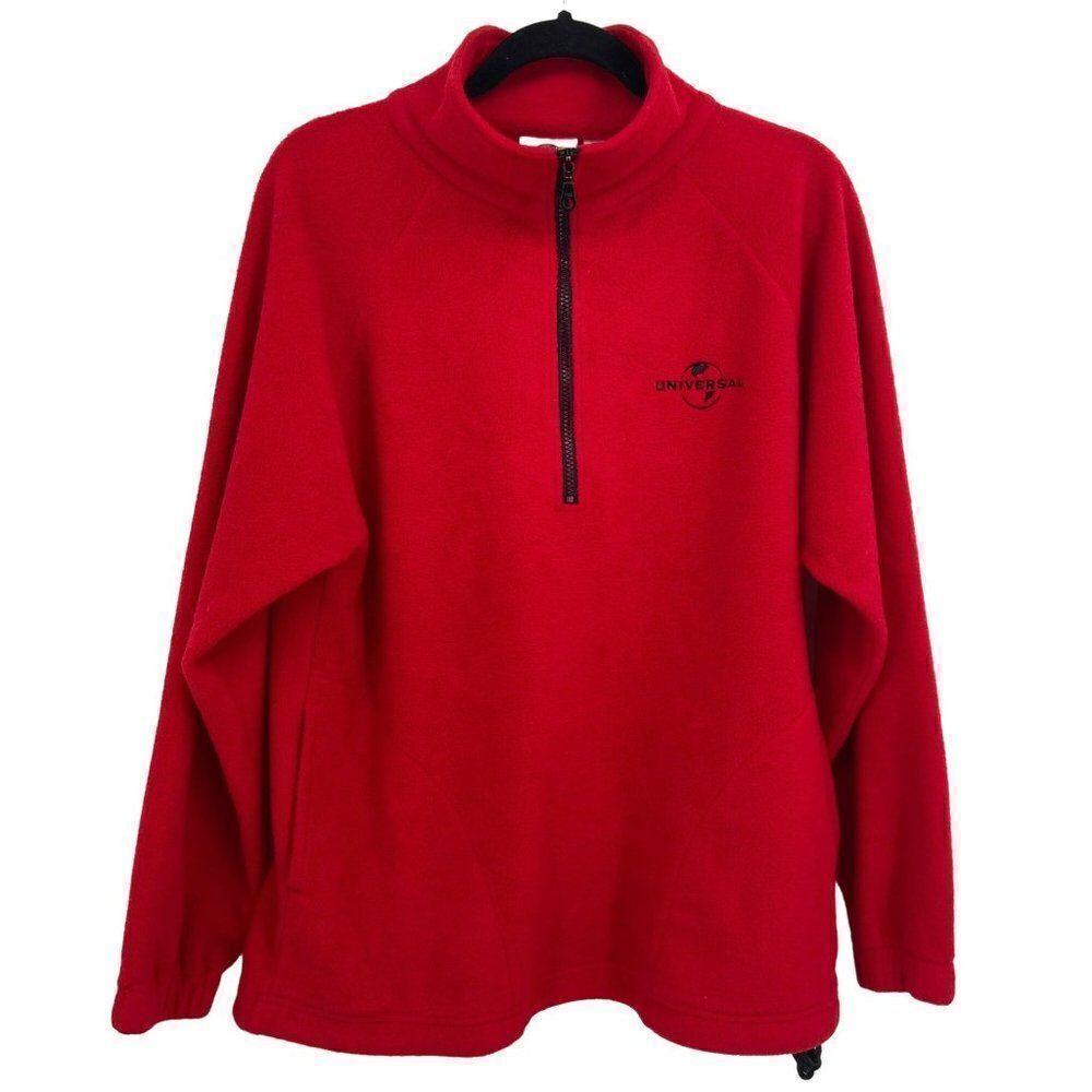 Universal Studios 1/2 Zip Mock Neck Pullover Fleece Top Red Mens Small‎